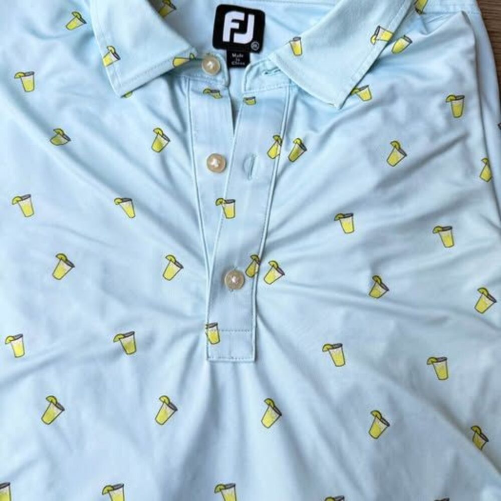 FJ footjoy men’s golf polo AOP margaritas 2XL light blue like new